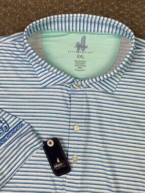 johnnie-O Warwick Featherweight Performance Polo Shirt Men XXL Blue White Stripe